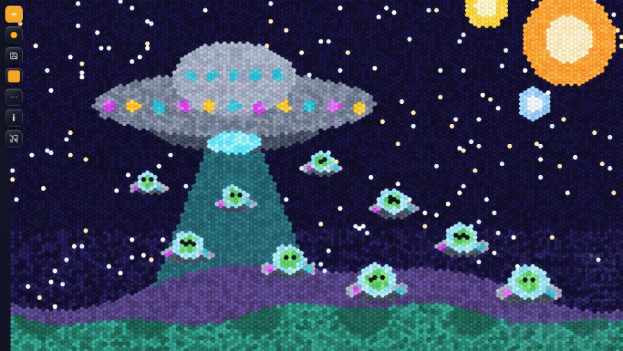 A hexagon build of a UFO over a night landscape